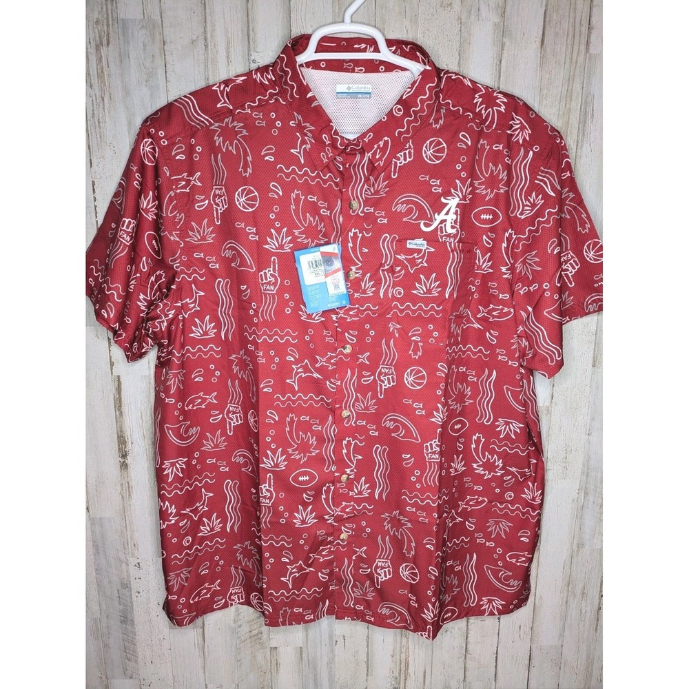 Mens Columbia PFG Super Slack Tide Alabama Crimson Tide Fishing Shirt Sz XXL $65